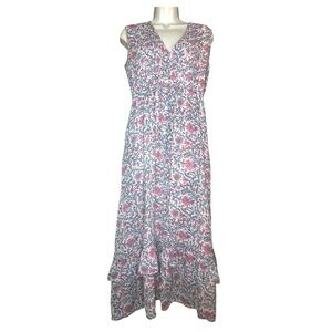 Banjanan Cotton Muslin Floral Tiered Maxi Dress Medium